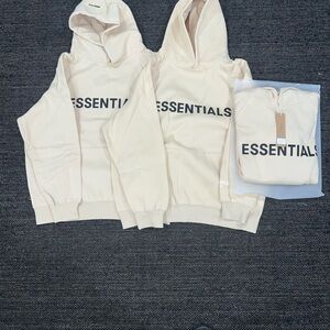 Essentials Cream Sweaters with Bold Logo